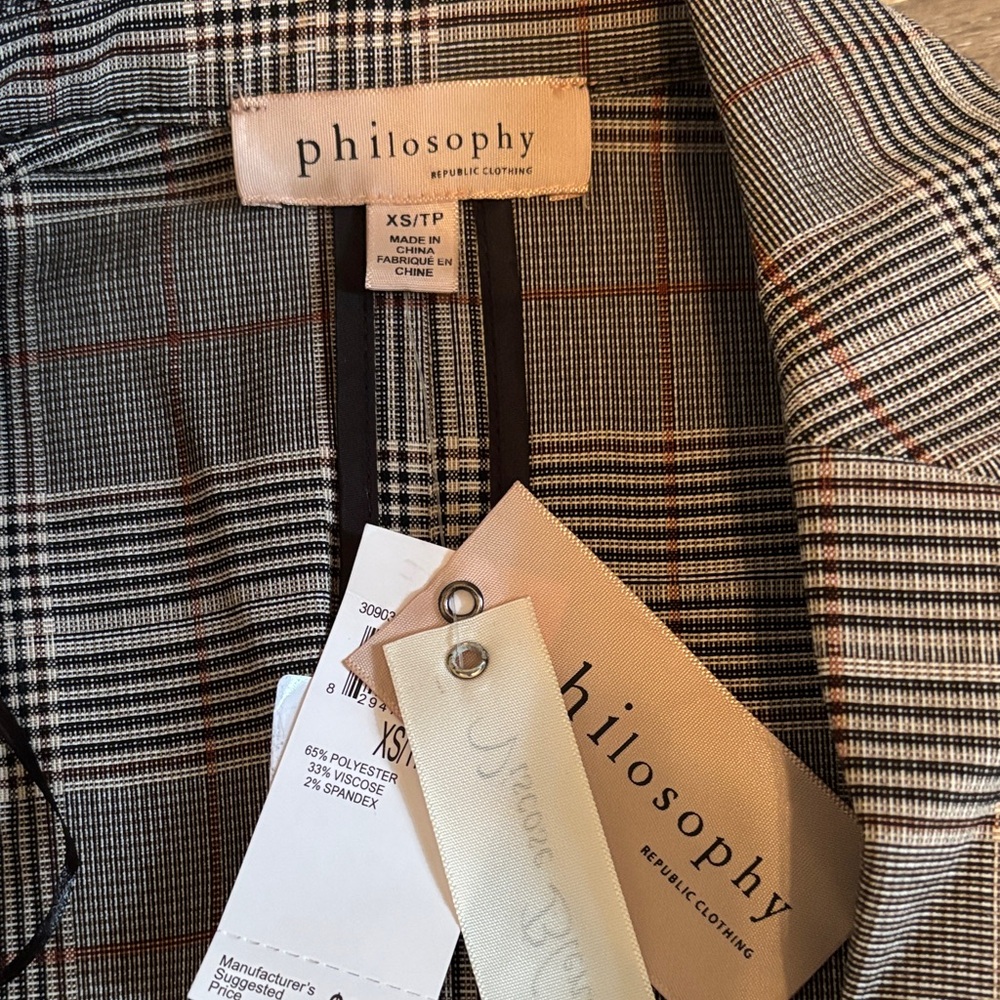 Philosophy Anthropology Gray tan classic Plaid Blazer xs nwt - Picture 9 of 12